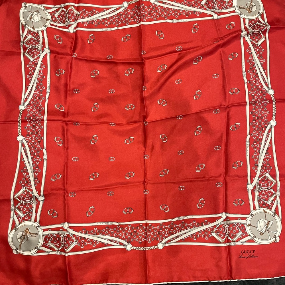 Gucci Red Anniversary Silk Equestrian Scarf - Picture 2 of 5